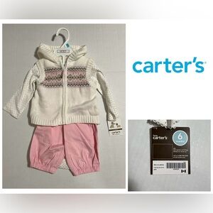 🆕CARTER’S - 6M - NWT - INFANT GIRLS 3PC FAIRISLE KNIT VEST SET